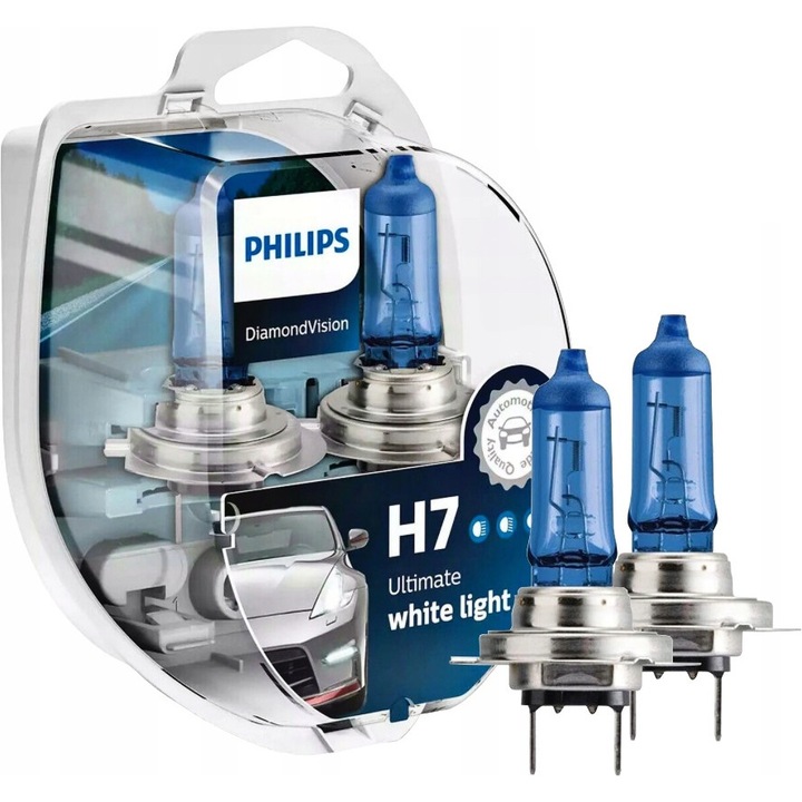 Комплект от 2 автомобилни крушки H7, Philips, Diamond Vision, бяла светлина, 12V, 55W, сини
