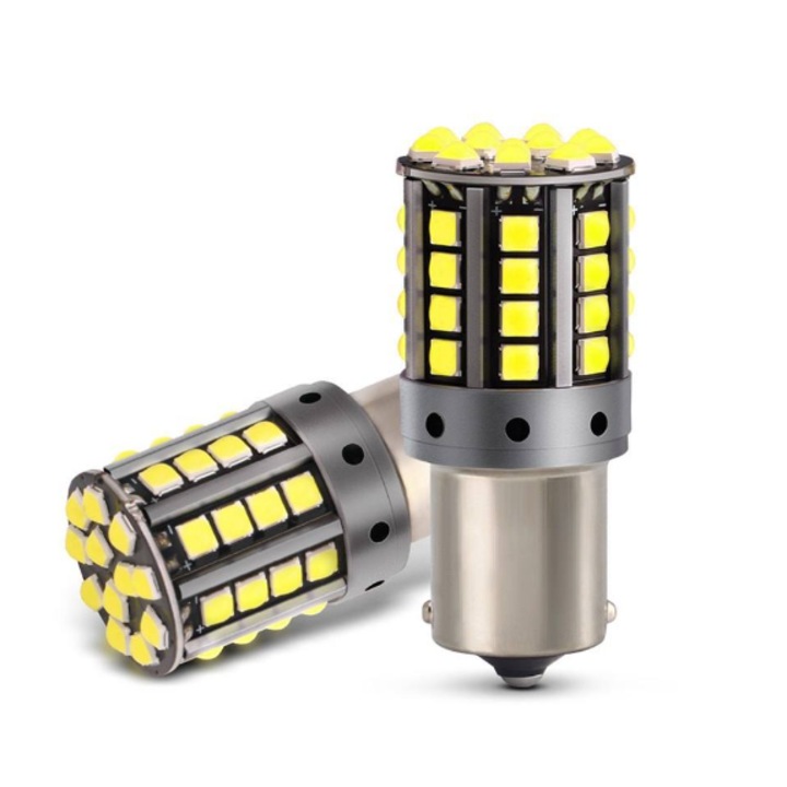 Set 2 Becuri auto LED P21/ ba15s, 44 LED SMD, Canbus, 12v, lumina alba 6000k, BZRSH