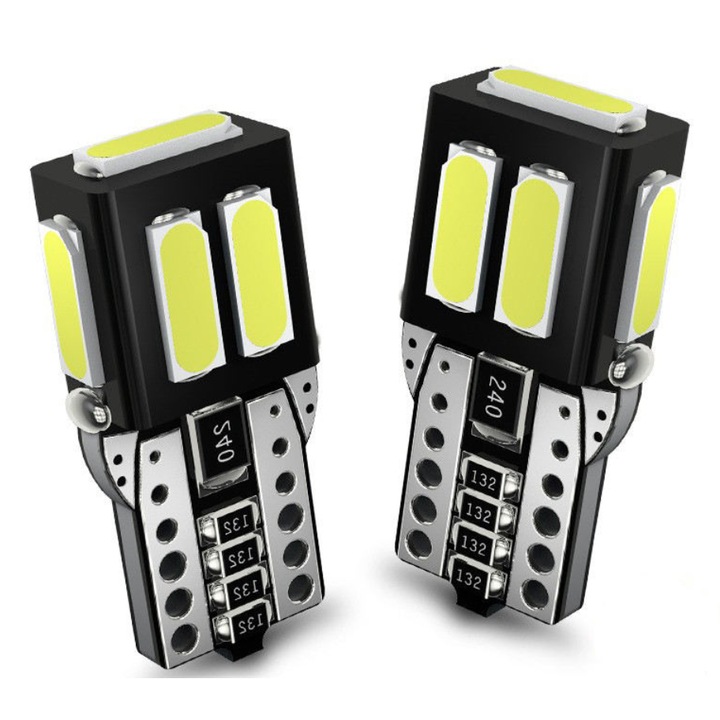 Комплект от 2 броя led крушки за кола T10 W5W, 12 V, 7 LED SMD 7020, canbus без грешки, бяла светлина, BZRSH, за позиция, плафон, багажник, сигнализация, огледала, амбиентни светлини