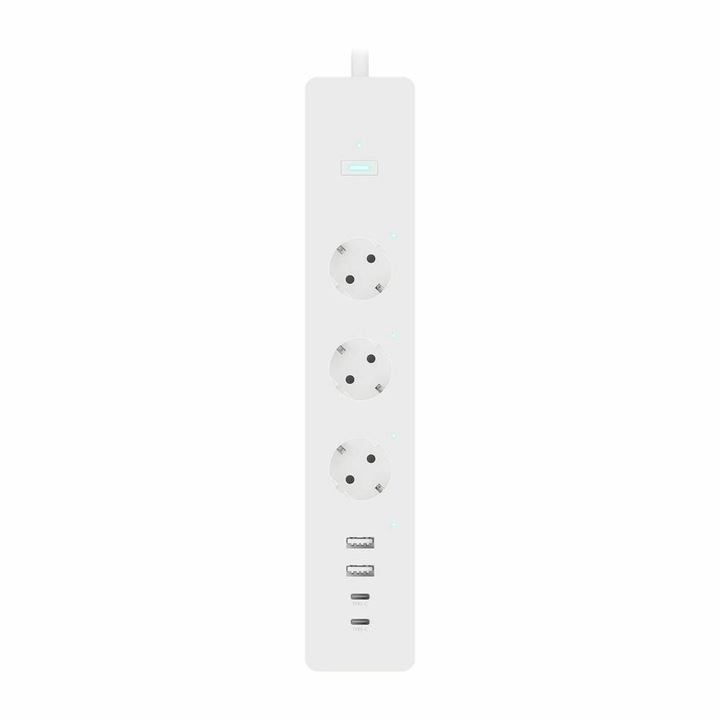 Умен удължител Modee, Wi-Fi, 3 контакта тип F, 2xUSB-C 2xUSB-A, 16A, Tuya, 1,5 м, Бял