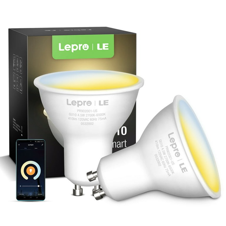 Lepro led крушка, смарт 4.5W, топла/студена бяла светлина, GU10 цокъл, управление от телефон