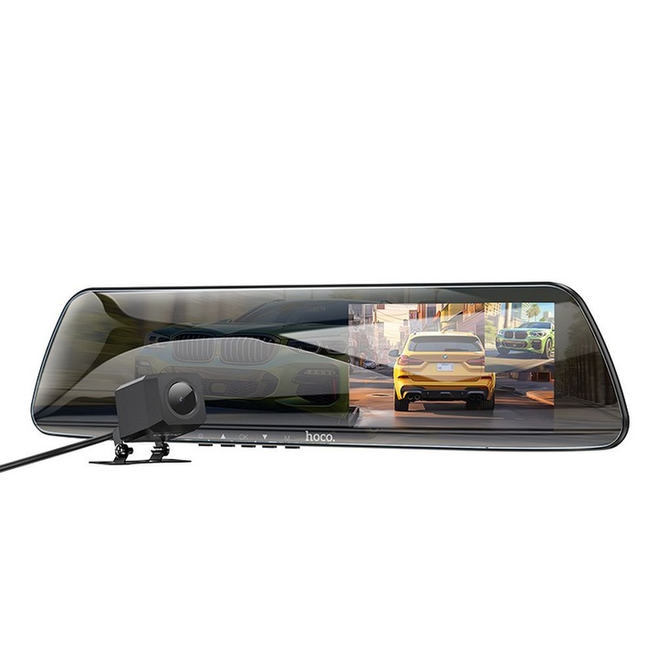 Camera auto oglinda retrovizoare, Hoco, fata/spate, LCD 4,5-inch, dual recording 1080P 30fps + 720P 30fps, cablu Type C/USB 3m