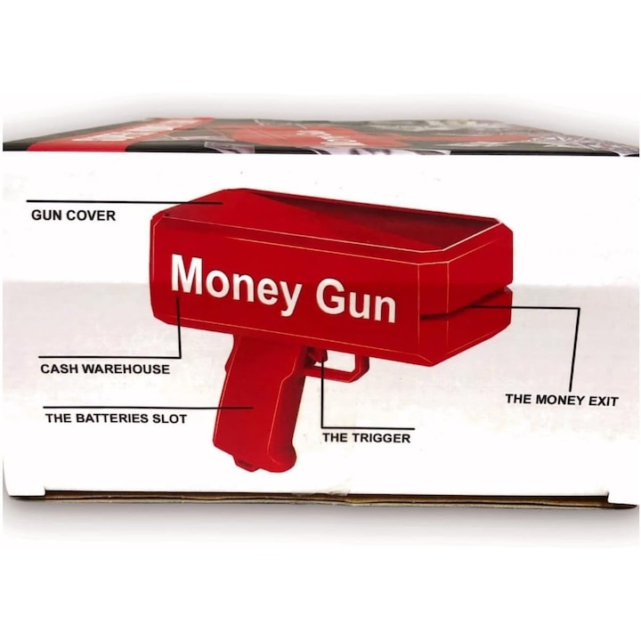 Pistol de bani, Electric, 100xBancnote, Rosu