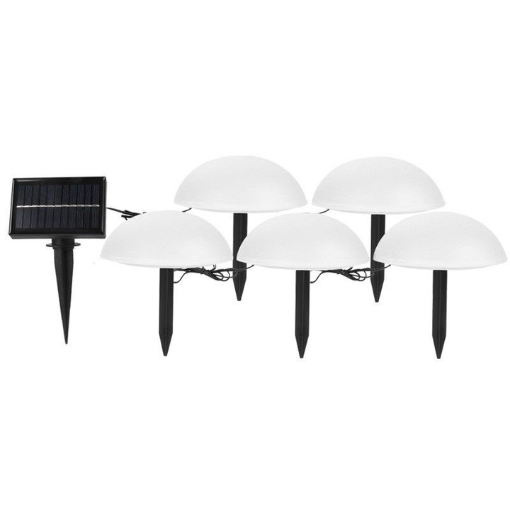 Комплект от 5 градински лампи гъби със соларен панел, топло бяло, eMazing