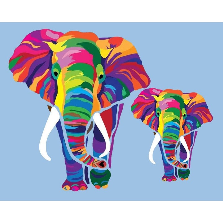 Set pictura pe numere Elefant colorat, 50x40cm, panza fara rama