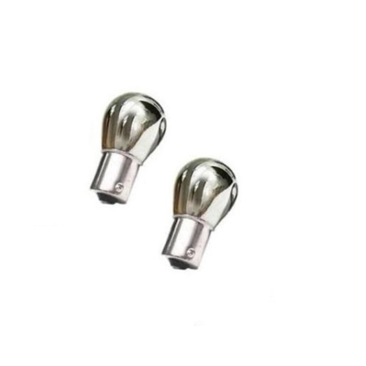 Set 2 becuri cromate argintii cu lumina galbena/portocalie de 12V, model 581 BAU15S PY21W