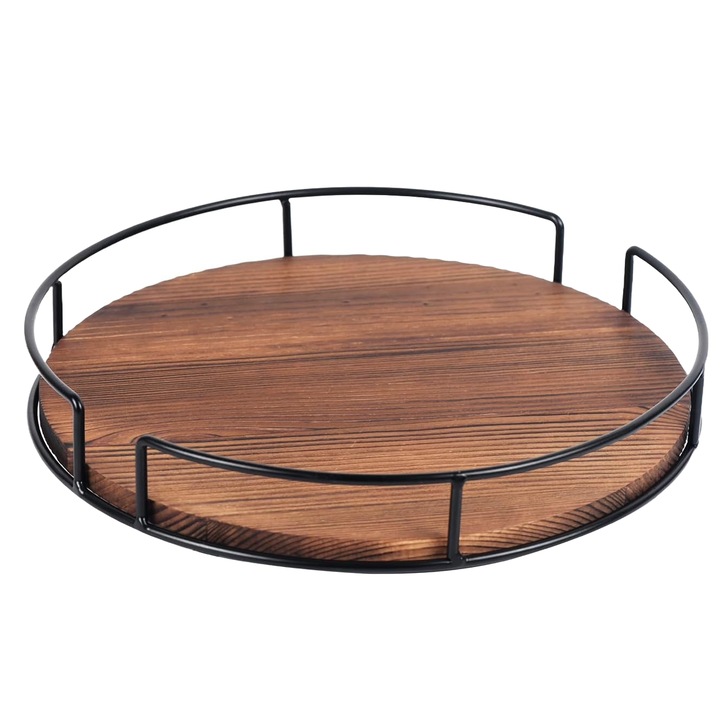 Suport organizator rotativ ustensile bucatarie din lemn, universal pentru bucatarie, hol, baie, birou, rotire 360 grade, negru, OFINIO