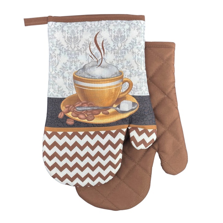Manusi de bucatarie 18x27 cu magnet 2 buc alb maro zigzag cappuccino