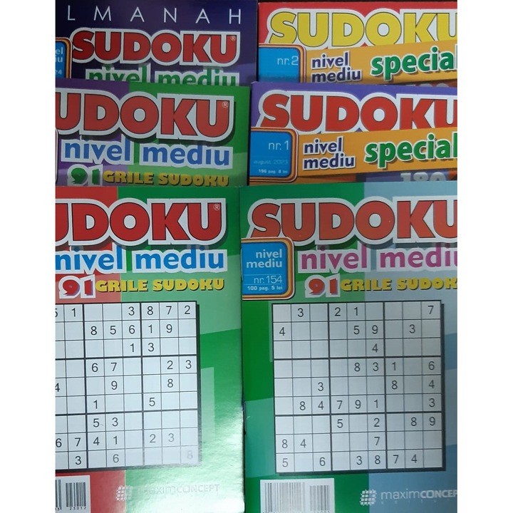 Pachet 6 sudoku nivel mediu -1 almanah, 2 sudoku special, 3 sudoku diferite, editura Maxim