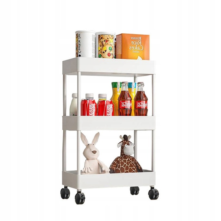 Etajera cu roti, Plastic/ Metal, 61 x 40 x 15 cm, Alb