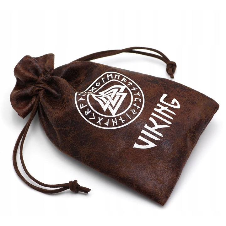 Saculet bijuterii pentru cadouri, Model Viking, Piele ecologica, 10x15 cm, Maro