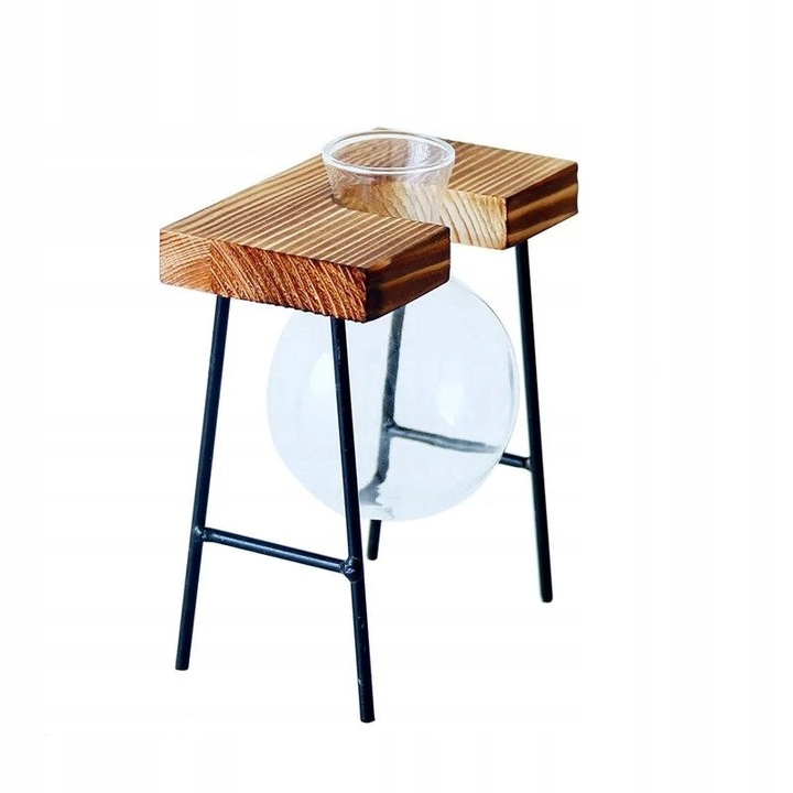 Vaza cu suport, Sticla/Metal/Lemn, 11x6x10 cm, Multicolor
