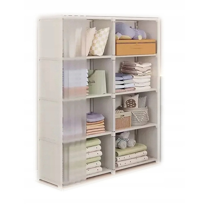 Dulap modular pentru haine, Metal, 8 rafturi,125x28x80cm, Alb