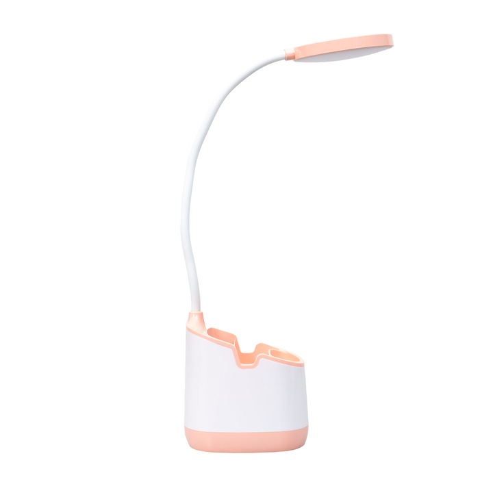 Lampa de birou pentru copii, 3 tipuri de lumina si suport pixuri, somon / ZTS 8244