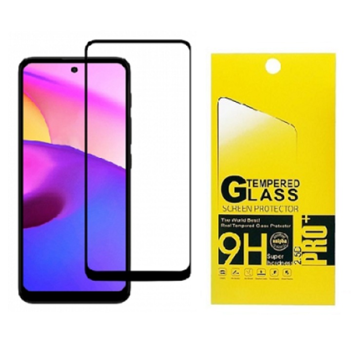Full Screen Silk üvegfólia, ütésálló kijelző védőfólia törlőkendővel Samsung Galaxy A73 5G / Motorola Moto G22 4G fekete 9D 9H