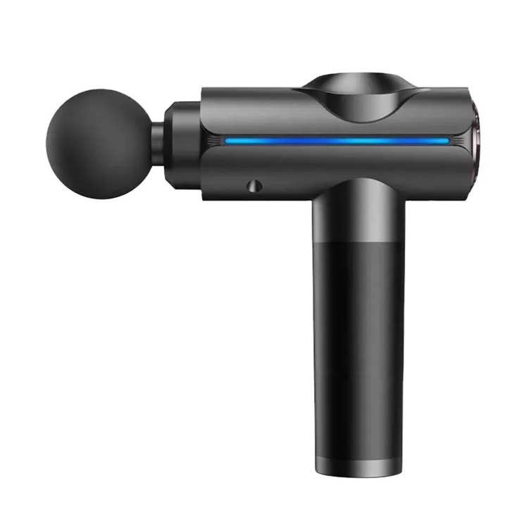 Aparat Masaj profesional, muscular, relaxare, anticelulitic, tonifiere, tip pistol, cu 20 de viteze, 6 capete, ecran tactil LED, 4000 mAh, 3200 percutii pe minut, incarcare rapida, silentios, portabil, geanta de transport, Gri