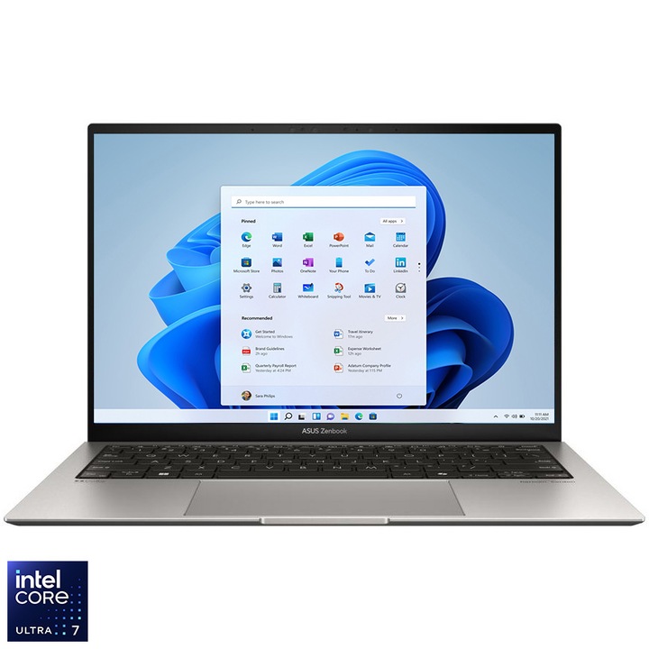 Laptop ASUS Zenbook S 13 OLED cu procesor Intel® Core™ Ultra 7 Processor 155U pana la 4.8 GHz, 13.3", 3K, OLED, 32GB DDR5, 1TB SSD, Intel® Graphics, Windows 11 Pro, Basalt Grey