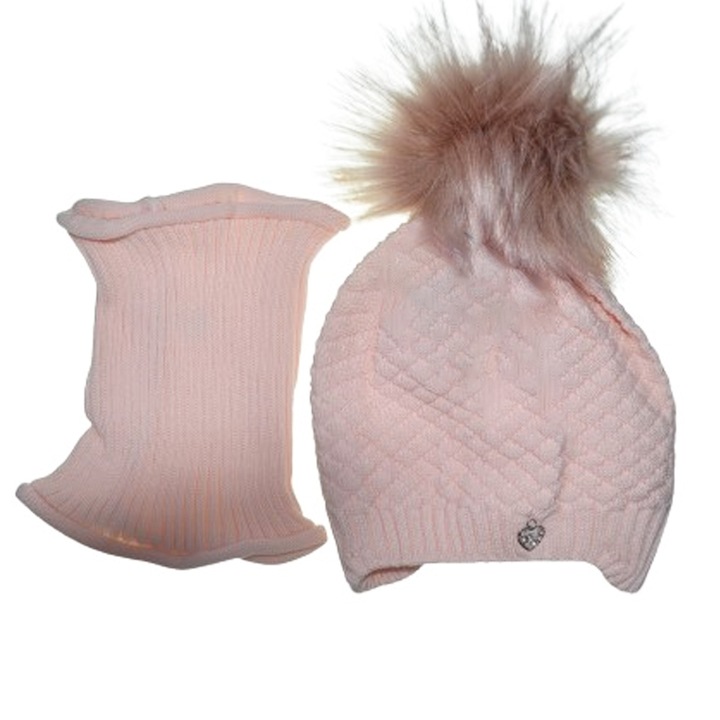 Комплект подплатена шапка и кръгъл шал за момиче Gracek GRK0811R, Розов 46-50 СМ