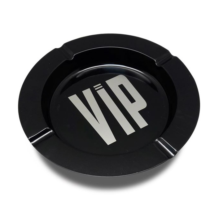 Scrumiera metalica rotunda negru cu mesaj 14CM