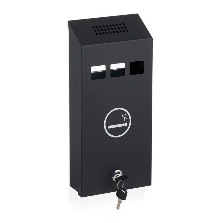 Стенен пепелник, размер 32, 5 x 15 x 6 см, черен, Relaxdays