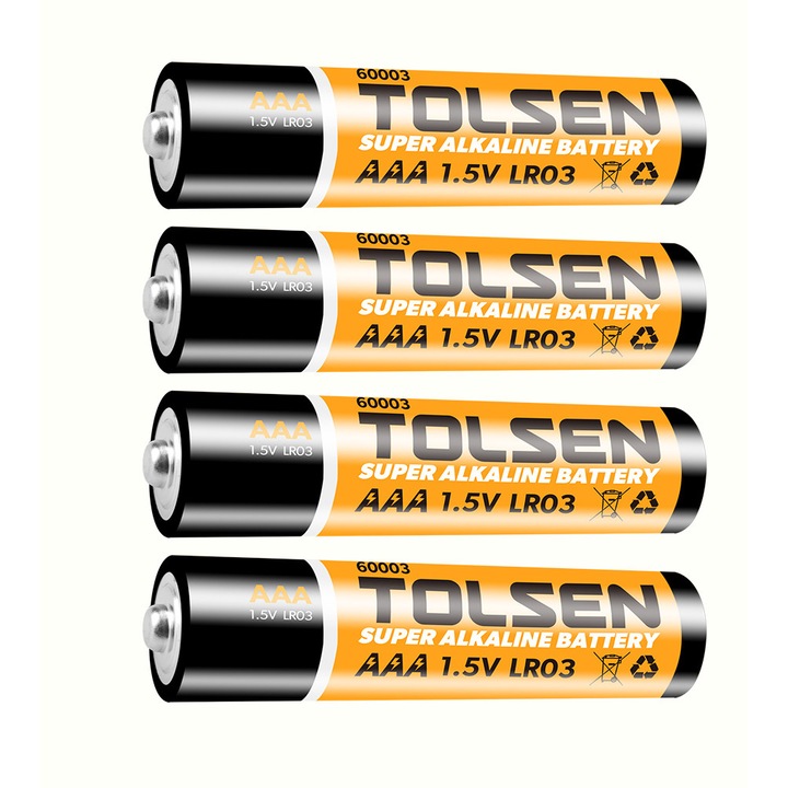 Super Alkaline AAA elem, LR03, 4 darabos készlet, 1,5 V, nulla higany, nulla kadmium, Tolsen