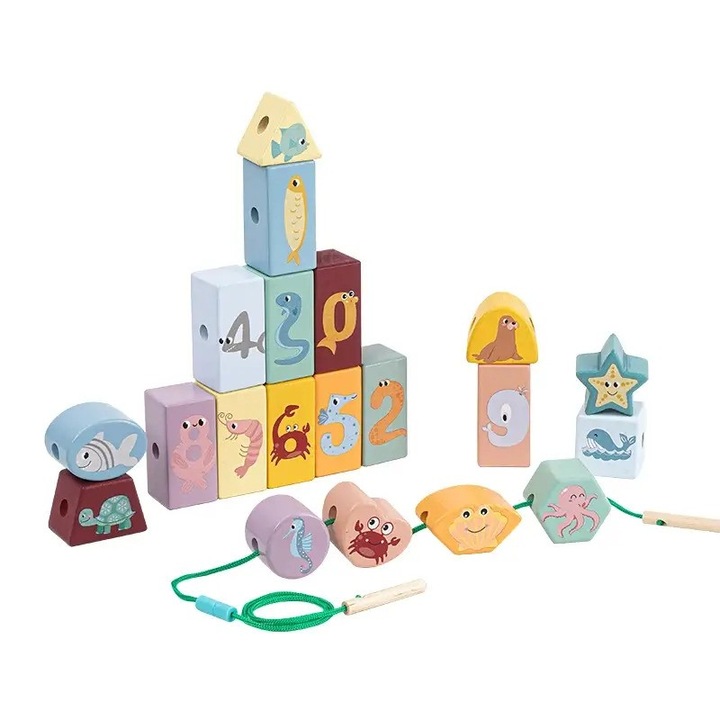 Montessori játék 2 az 1-ben kocka, csavarva és felfűzve