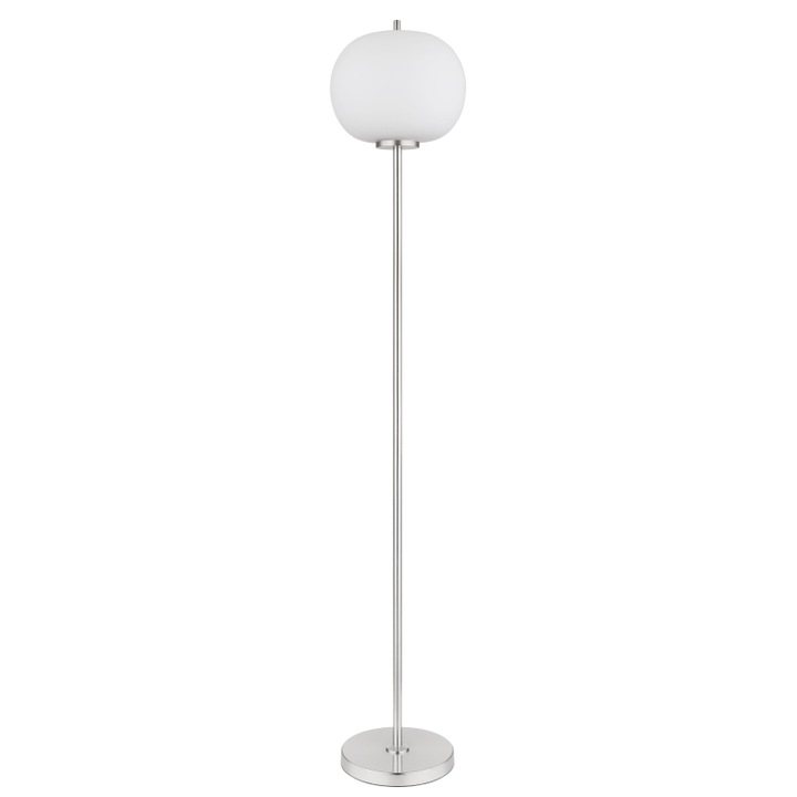 Lampa de podea din metal nichel mat, sticla alba, intrerupator cu pedala in cablu, ø: 300mm, I: 1600mm, lungime cablu 1800mm, excl. 1x E27 60W 230V