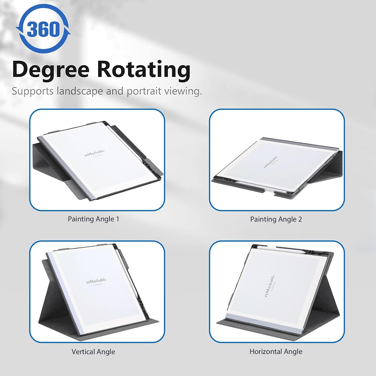 Husa compatibila cu reMarkable 2, permite rotatie completa 360 grade, negru