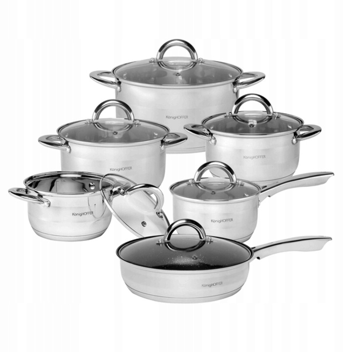 6 db fedős serpenyős készlet, Konighoffer, Rozsdamentes acél, Ezüst