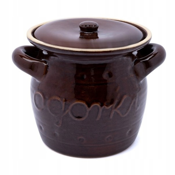 Буркан с капак за кисели краставички, Керамичен, 2,5 л, Кафяв