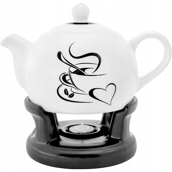Teáskanna, Bella Fiore, Porcelán, 1L, 23 x 15 cm, Fehér/fekete