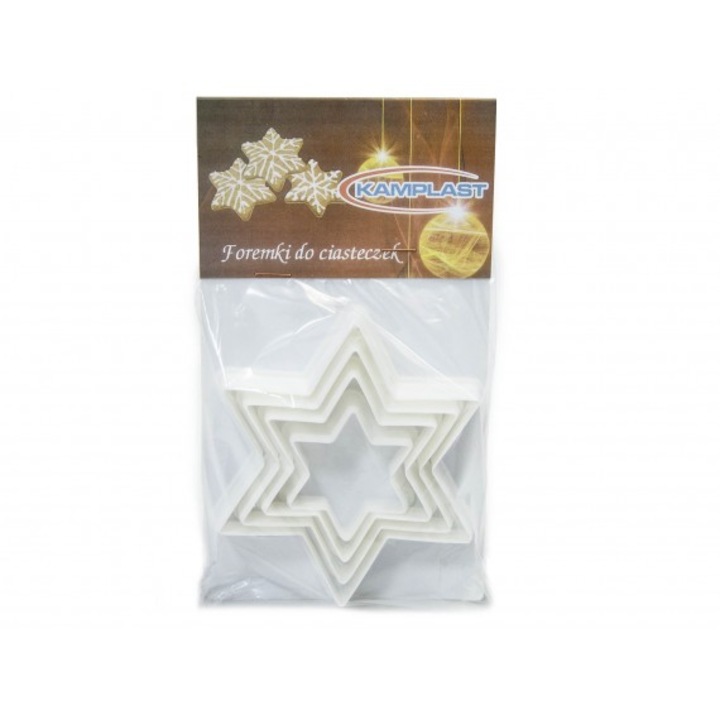 Set 4 forme prajituri, Tragar, Plastic, Model stea, Alb