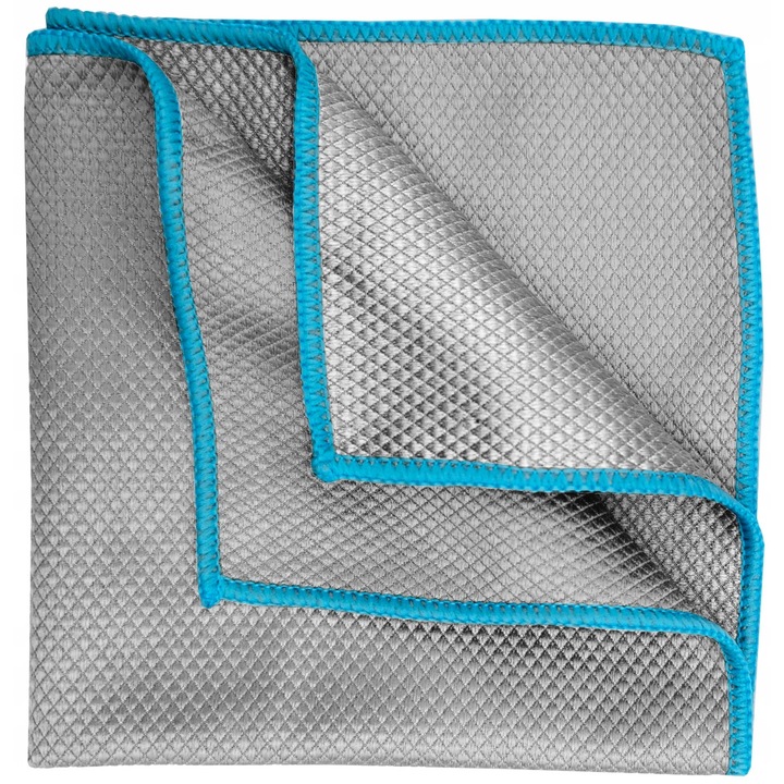 Laveta geamuri, Ravi, Microfibra, Albastru/Gri