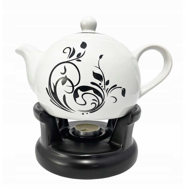 Чайник с нагревател, Bella Fiore, 1 л, Бял/Черен