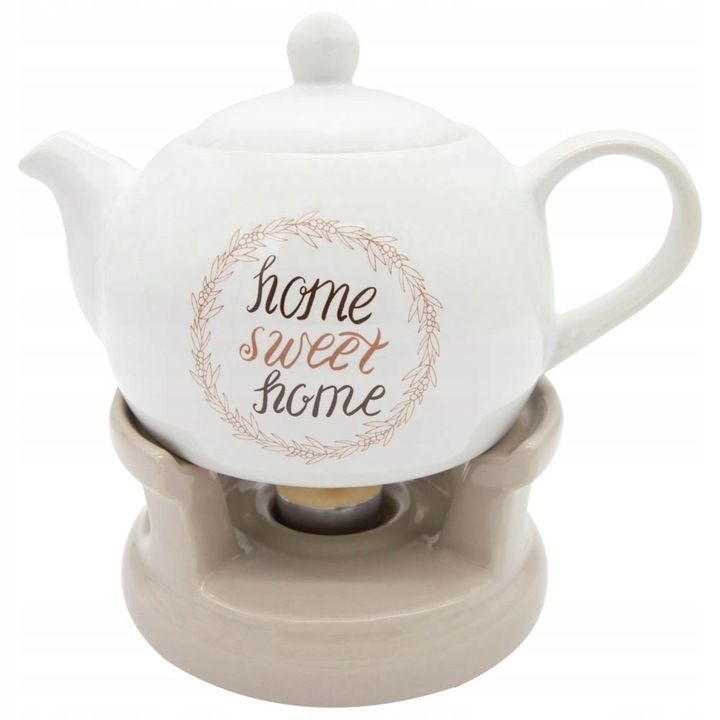 Ceainic cu incalzitor, Bella Fiore, 1L, Alb/Bej