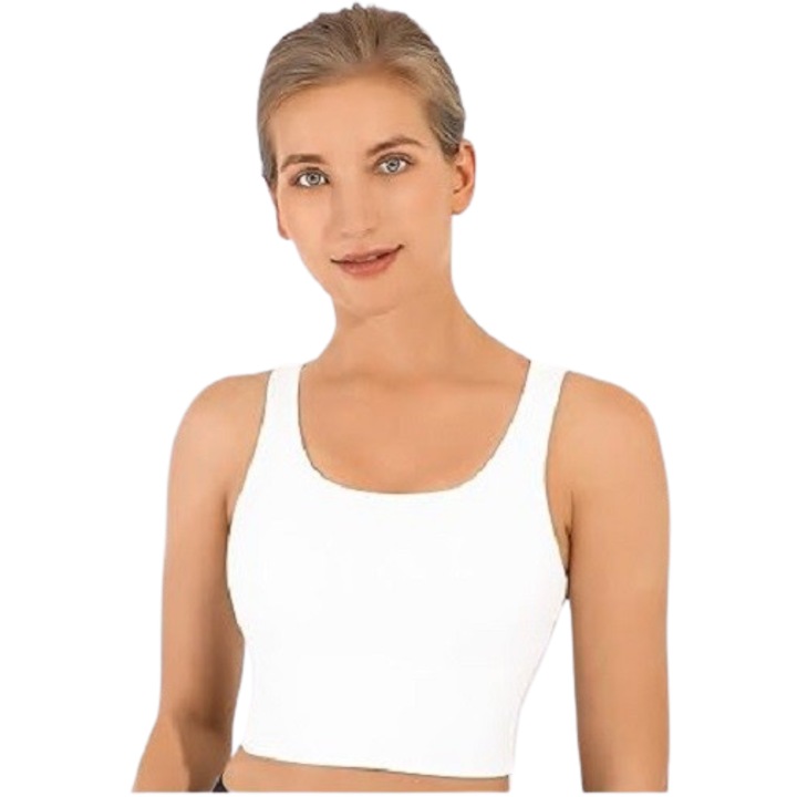 Bustiera sport, UUE, cu bretele multiple incrucisate, foarte confortabila, ofera sustinere bustului in activitatile sportive, culoare alb, marime XS