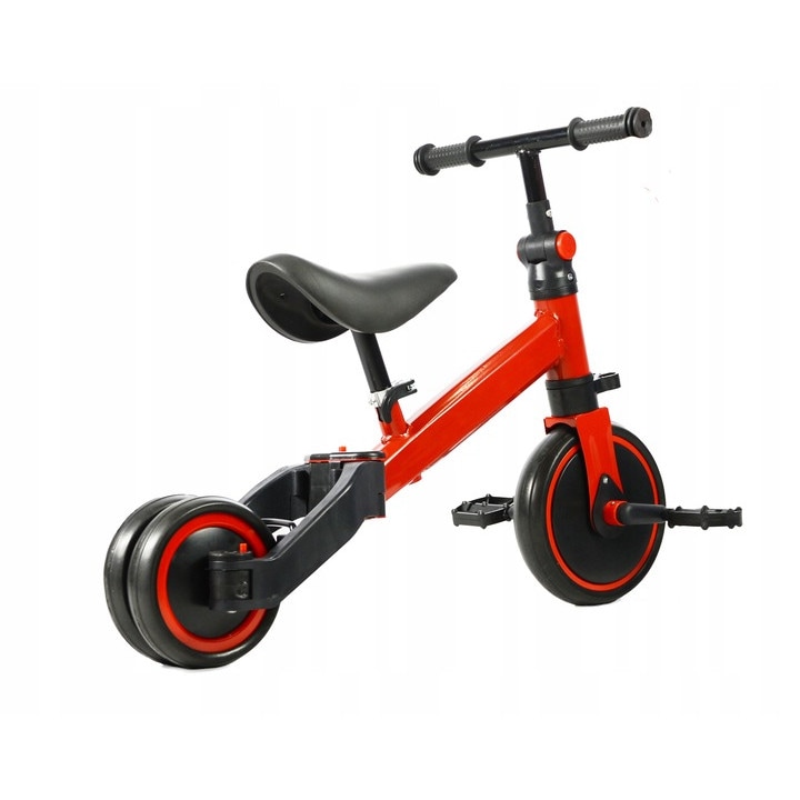 Gyermek háromkerekű kerékpár 4in1 állítható fogantyúval összecsukható (piros)