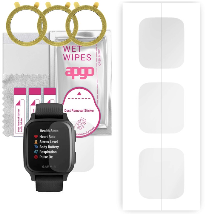 3 db védőfólia készlet Apgo, Garmin venu sq music, hidrogél fólia, pozicionáló réteggel az egyszerű telepítés érdekében