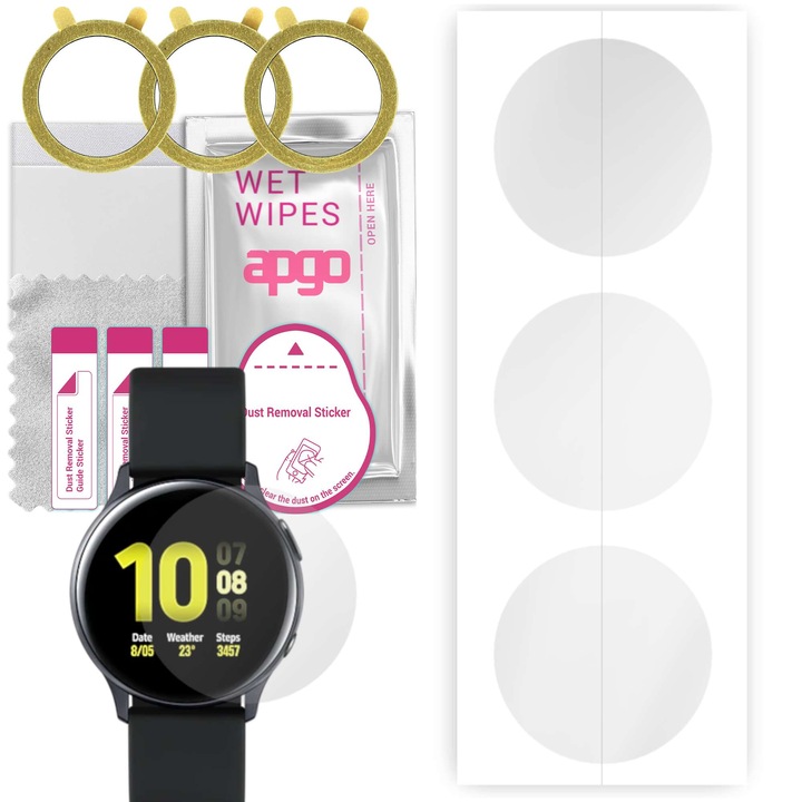 3 db Apgo védőfólia készlet, Samsung Galaxy Watch Active 2 40mm, hidrogél fólia, pozicionáló réteggel az egyszerű telepítés érdekében