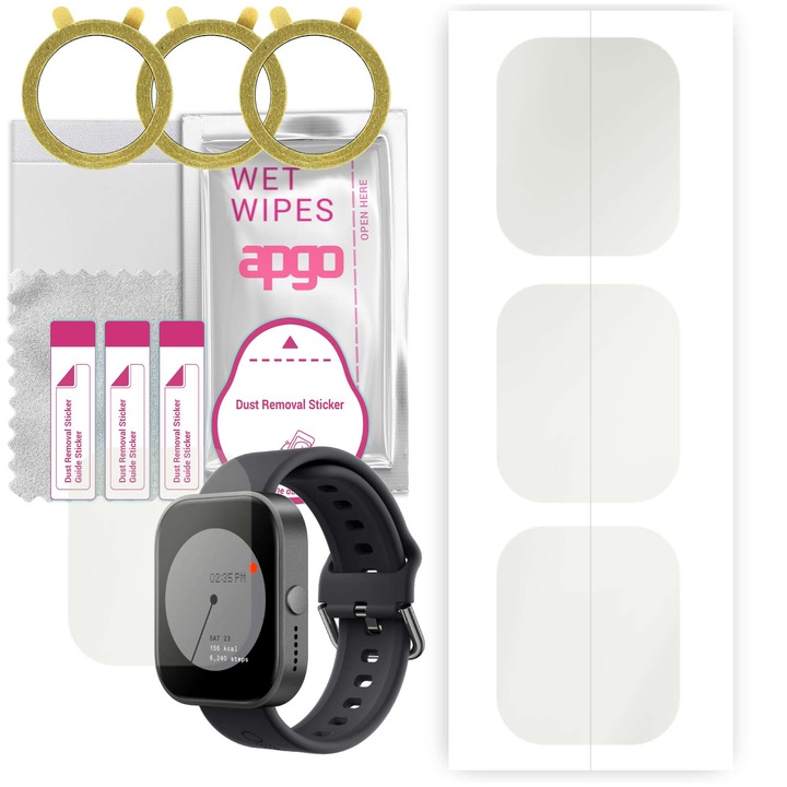 Set 3 folii protectie mata apgo, CMF by Nothing Watch Pro, film hidrogel, cu strat de pozitionare pentru instalare usoara