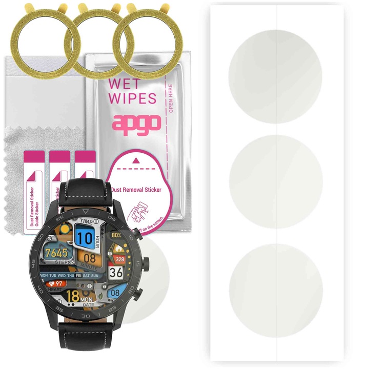 Set 3 folii protectoare APGO MATTE Hydrogel pentru Smartwatch DT NO.1 DT70, margini rotunjite, auto-vindecare, ultra-subtire