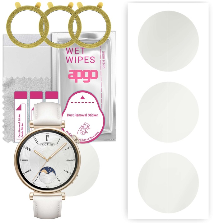 Set 3 folii protectie smartwatch, Apgo, Hidrogel, Compatibil cu Huawei