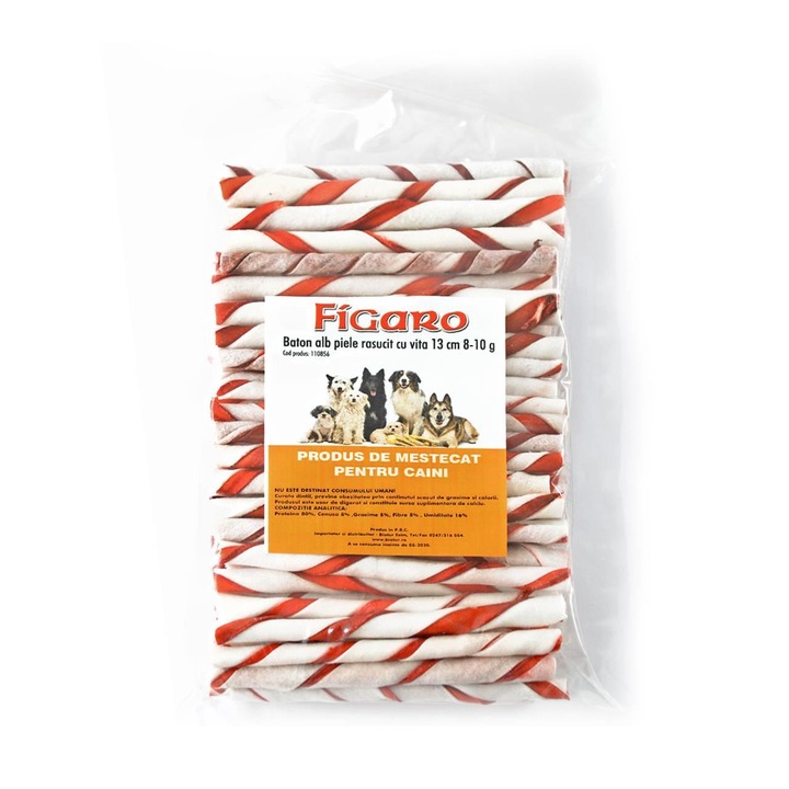 Recompense Pentru Caini Baton Alb Piele Rasucit Cu Vita 13Cm 8-10G (Set 100 Buc)