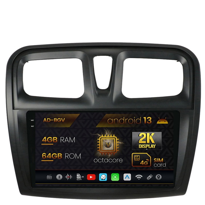 Navigatie Autodrop Dacia Logan, Sandero, Android 13, V-Octacore, 4GB RAM, 64GB ROM, 9.5 Inch - AD-BGV9004, AD-BGRKIT375