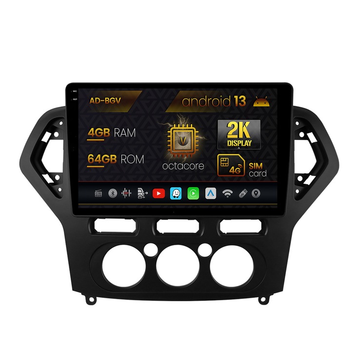 Navigációs autodrop Ford Mondeo (2007-2010) klímakézikönyv, Android 13, V-Octacore, 4GB RAM, 64GB ROM, 9,5 hüvelyk - AD-BGV9004, AD-BGRKIT126