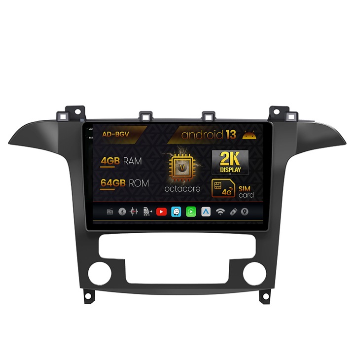 Navigációs autodrop Ford S-Max (2006-2015), Android 13, V-Octacore, 4GB RAM, 64GB ROM, 9,5 hüvelyk - AD-BGV9004, AD-BGRKIT125