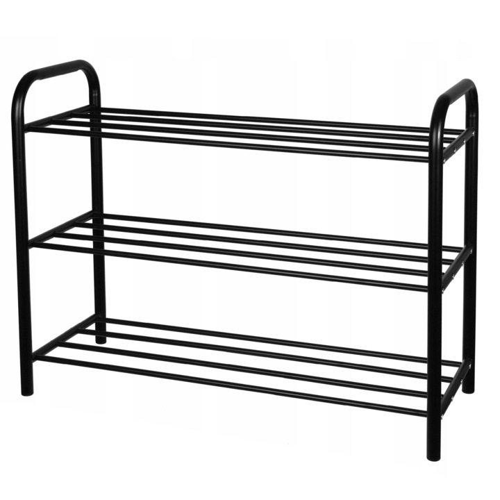 Cipőtartó, Barna, Fém, 3 szintes, 65x52x26 cm, Fekete