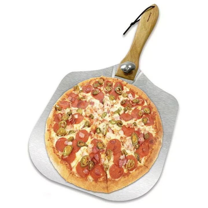Paleta pentru pizza, Klausberg, Metal, 30.5x64cm, Argintiu/Maro