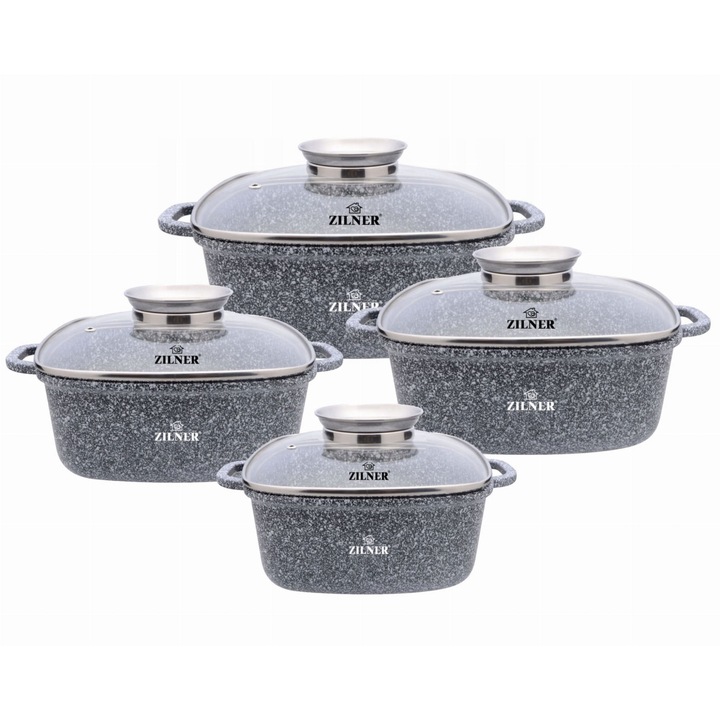 Set 4 oale, ZILNER, Aluminiu, 20/22/24/26 cm, Gri