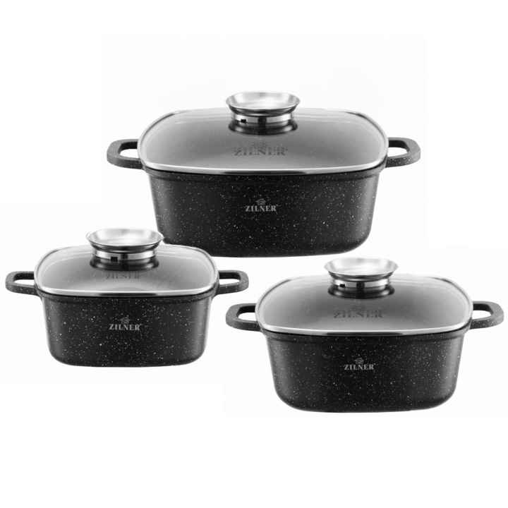Set 3 oale, ZILNER, 2.5 / 4.5 / 6.5L, Negru